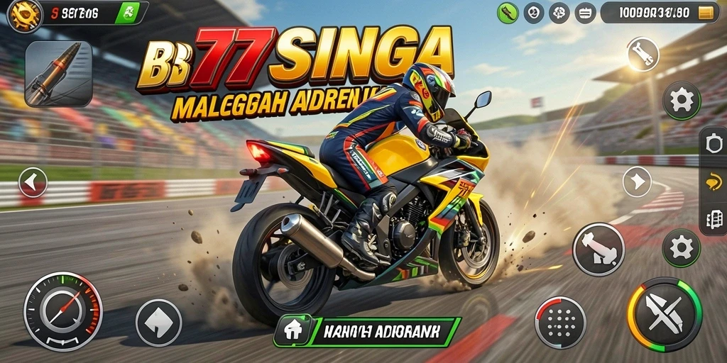 Screenshot gameplay 77SINGA menampilkan balapan motor yang seru.