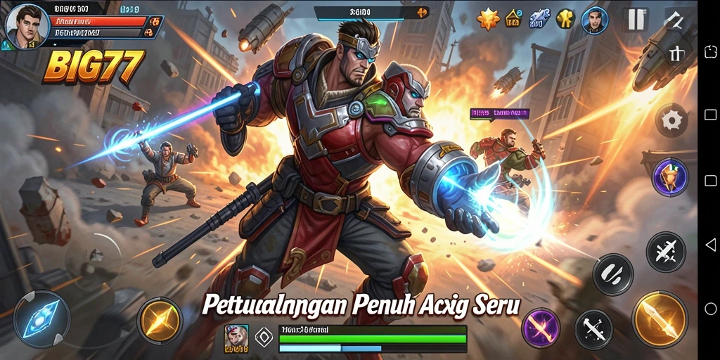 Tampilan aksi seru dalam gameplay BIG77 yang menegangkan.