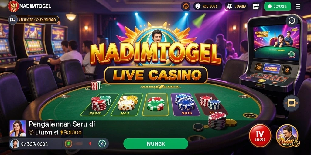 Screenshot gameplay NADIMTOGEL menunjukkan dealer langsung dan suasana kasino.