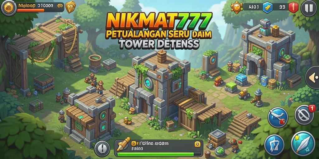 Screenshot gameplay NIKMAT777 yang menunjukkan aksi menara menghadapi serangan musuh.