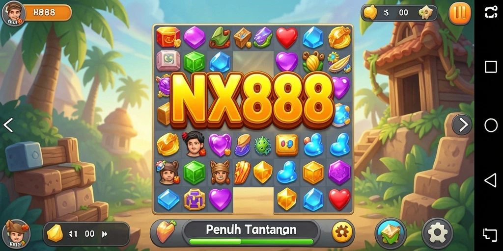 Tampilan gameplay NX888 dengan aksi mencocokkan buah yang menarik.