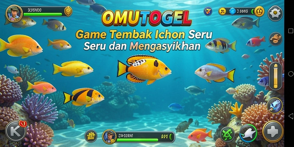 Tampilan gameplay menarik dari OMUTOGEL dengan berbagai ikan berwarna-warni.