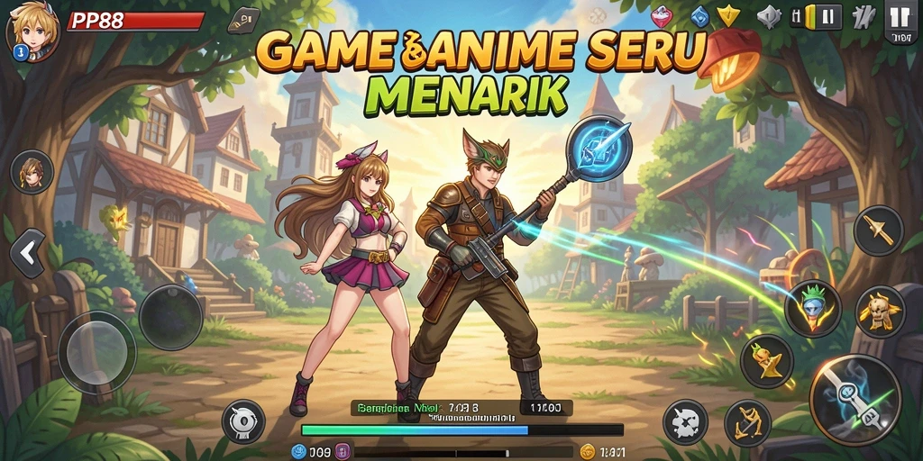 Tampilan gameplay seru dengan karakter anime yang menarik.